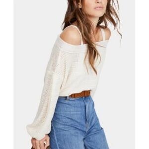 Free People SISTINE HACCI COLD SHOULDER KNIT TOP Off-Shoulder Sweater Small NEW